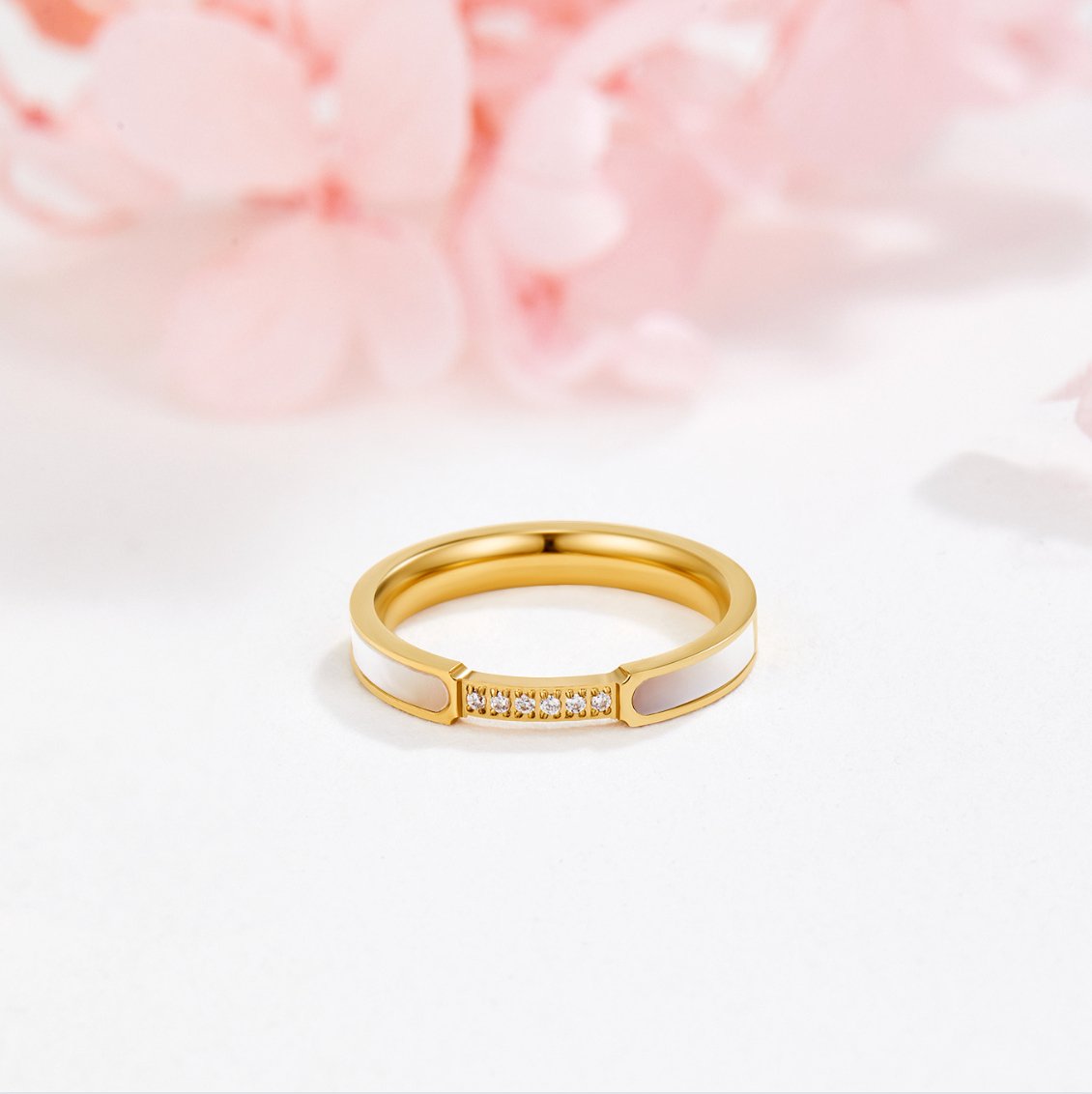 Mother-of-Pearl and Crystal Ring