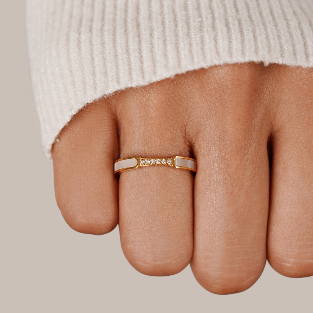 Mother-of-Pearl and Crystal Ring