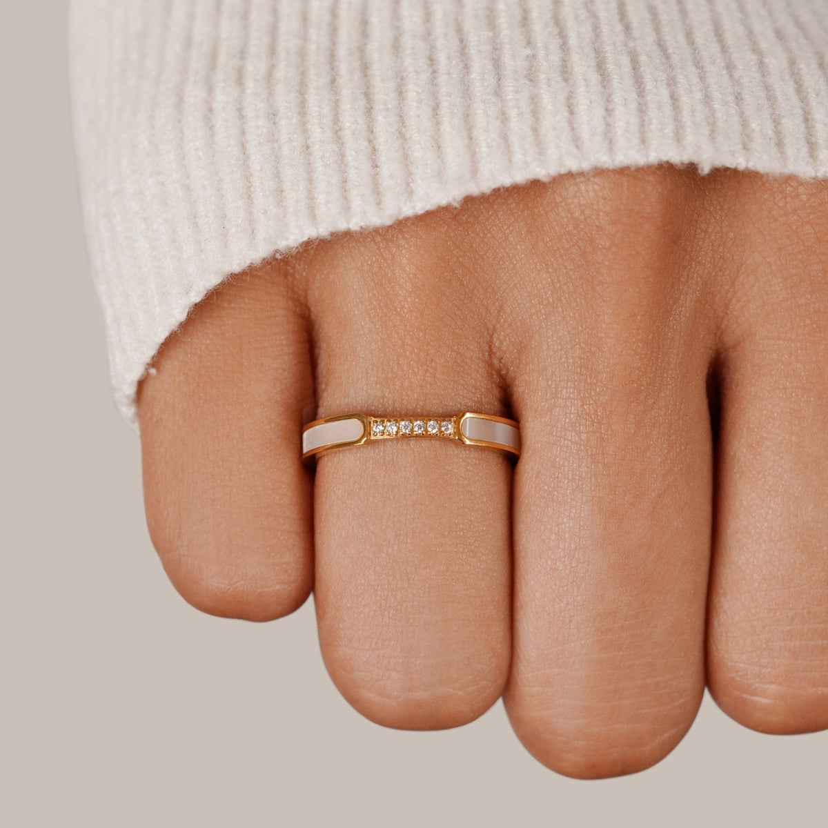 Mother-of-Pearl and Crystal Ring