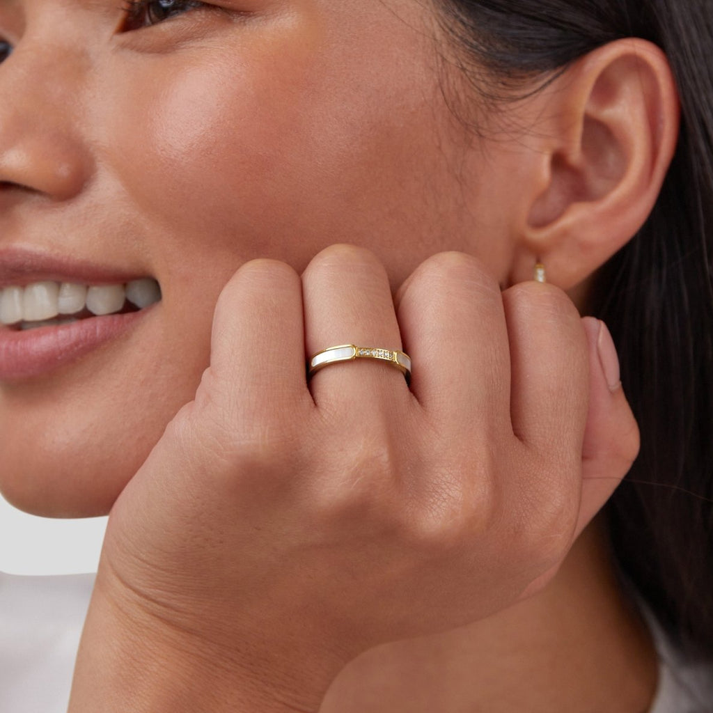 Mother-of-Pearl and Crystal Ring