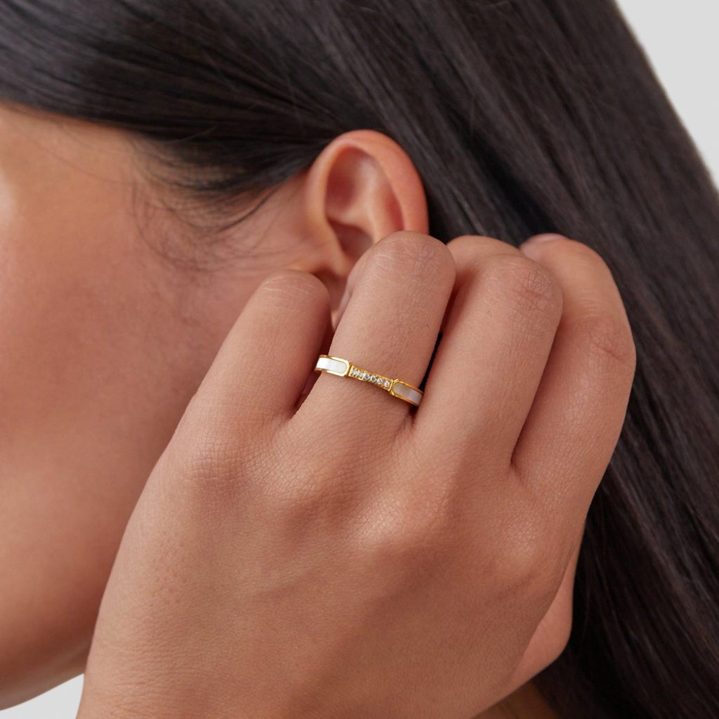 Mother-of-Pearl and Crystal Ring
