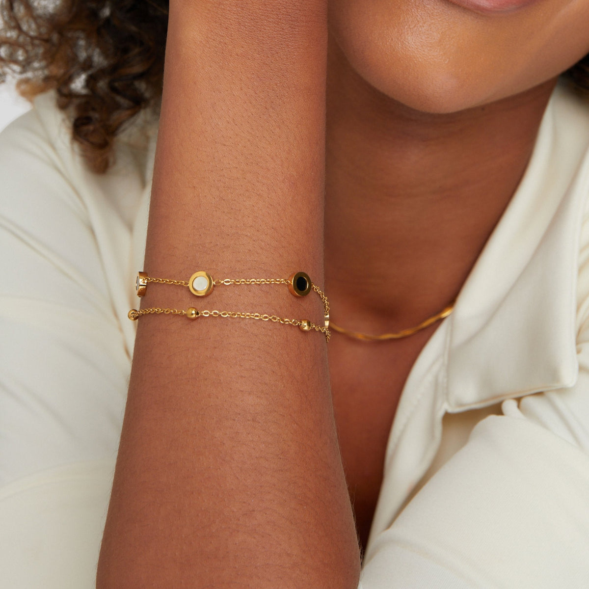 Vittoria Double Chain Bracelet with Circle Accents