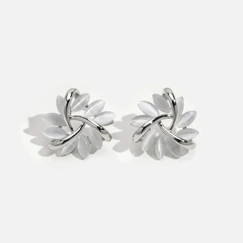 Gold Opal Petal Circle Earrings