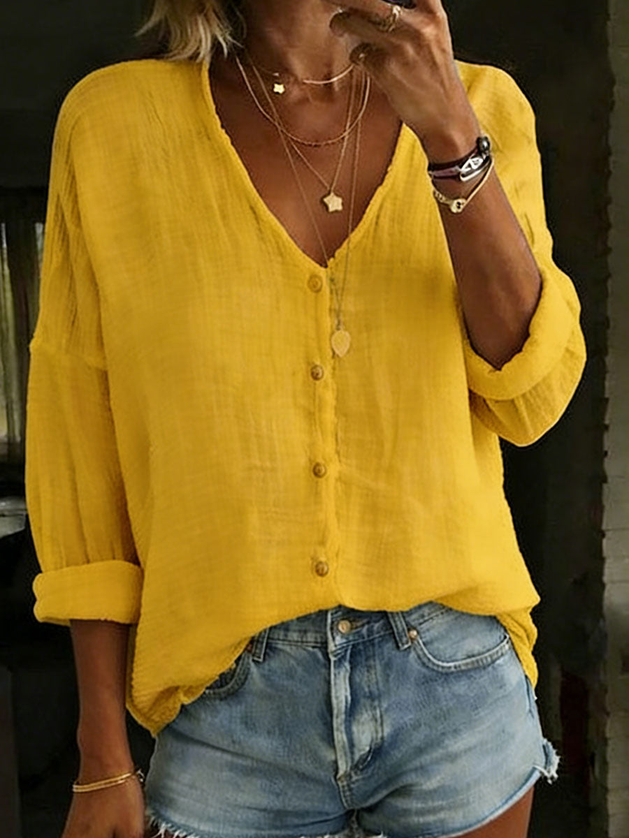 Reese | Cotton Linen Loose Solid Color Long-sleeved Shirt