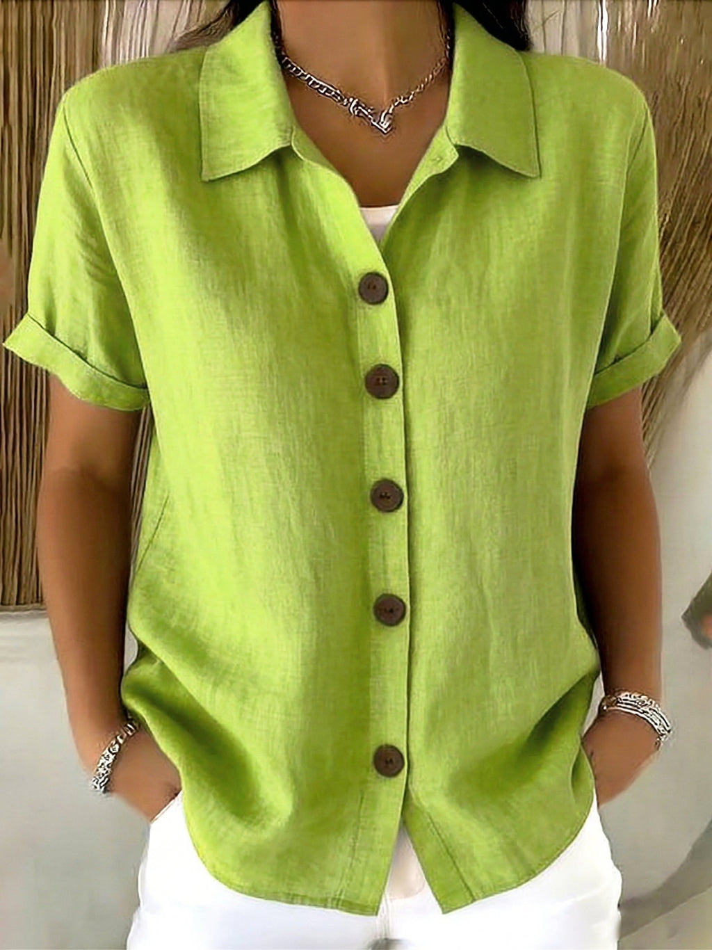 Zuri - Linen Cotton Cozy Basic Button-Up Shirt – Casual Short Sleeve Summer Blouse
