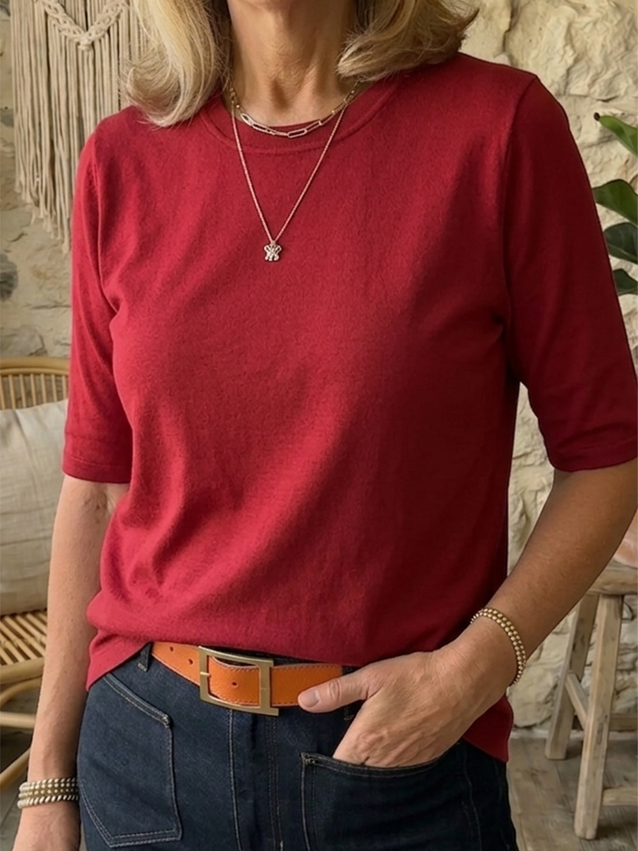 Zia - Cozy Minimalist Half-sleeve 100% Cotton T-shirt