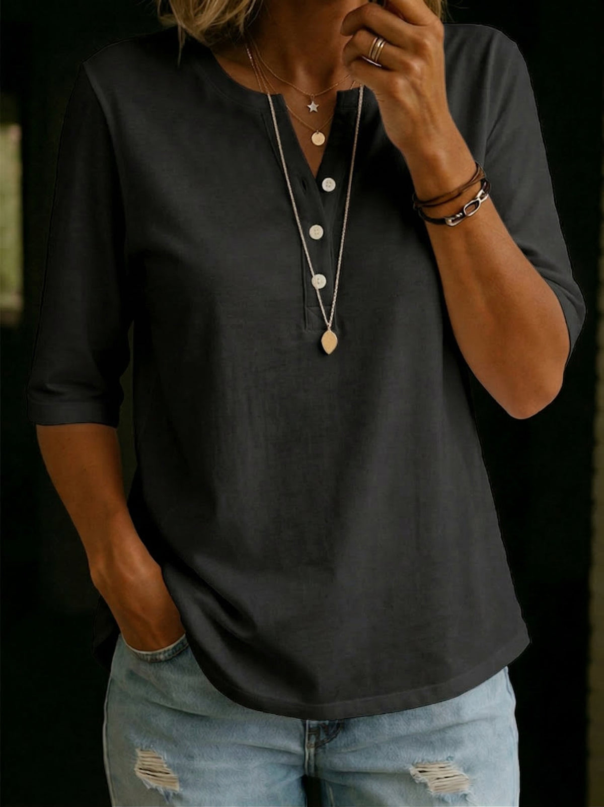 Harper – Classic Henley Collar 100% Cotton T-shirt