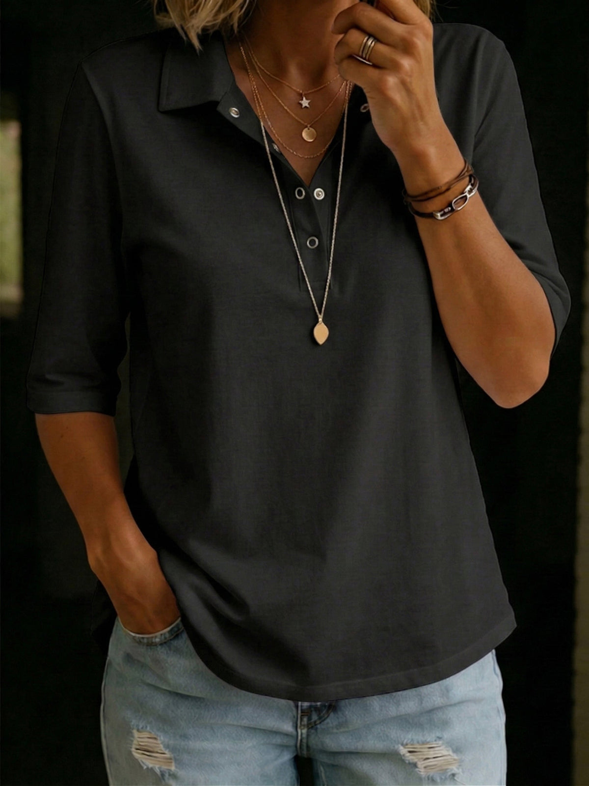 Jane | Casual Cozy Polo Collar 100% Cotton Half-sleeve T-shirt