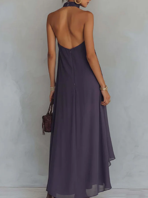 Sarah - Retro Halter Neck Irregular Ruffle Maxi Dress