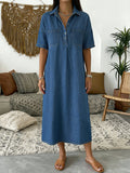 Eva - Casual Short-sleeved Polo Collar Denim Dress