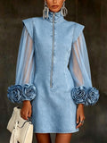 Amelie - Structured Sheer-Sleeve Mini Dress