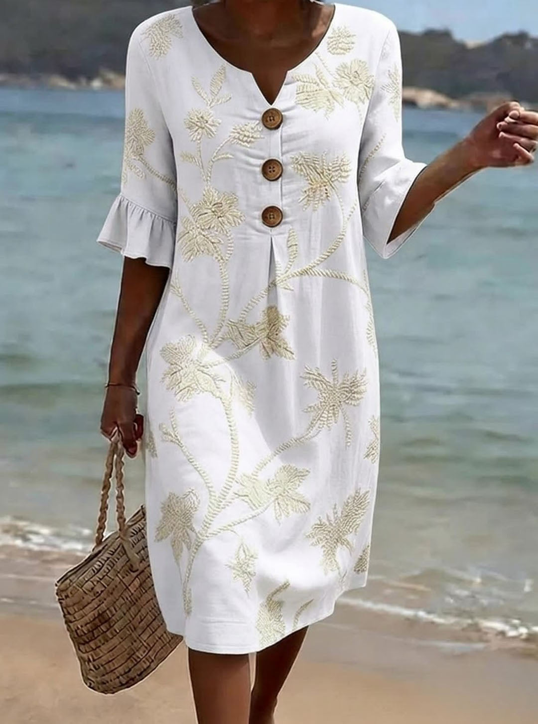 Eloise | Floral Print Casual Cotton-Linen Dress