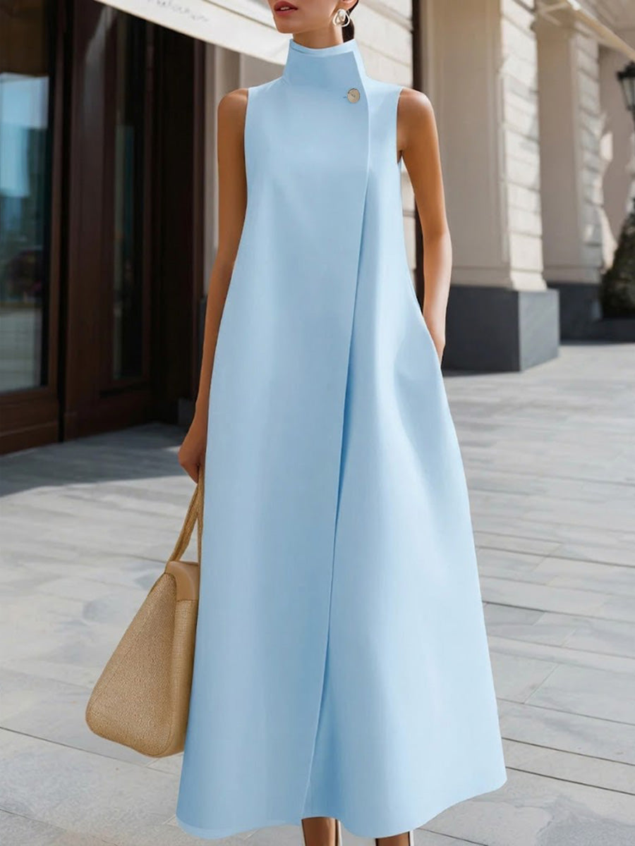 Kayla | Solid Color Stand Collar Sleeveless Casual Loose Cotton Linen Dress