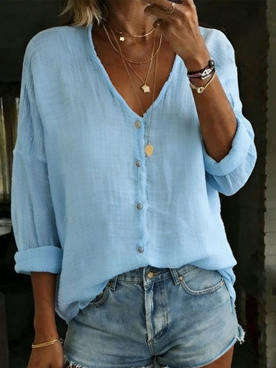 Reese | Cotton Linen Loose Solid Color Long-sleeved Shirt