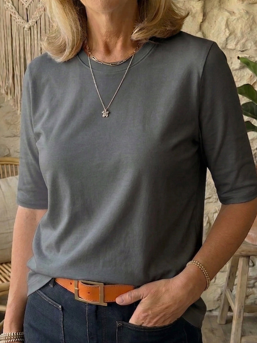 Sage - Cozy Minimalist Half-sleeve 100% Cotton T-shirt