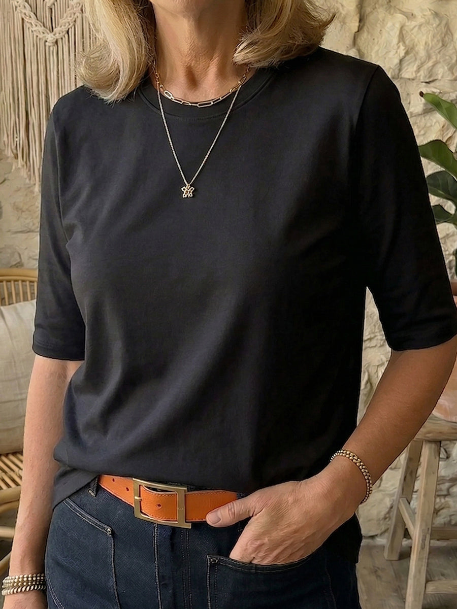 Sage - Cozy Minimalist Half-sleeve 100% Cotton T-shirt