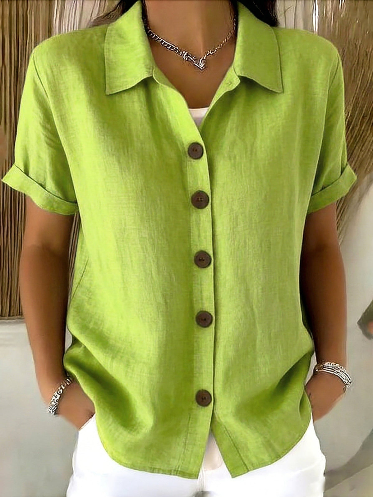 Kiara | Linen Cotton Cozy Basic Button-Up Shirt – Casual Short Sleeve Summer Blouse