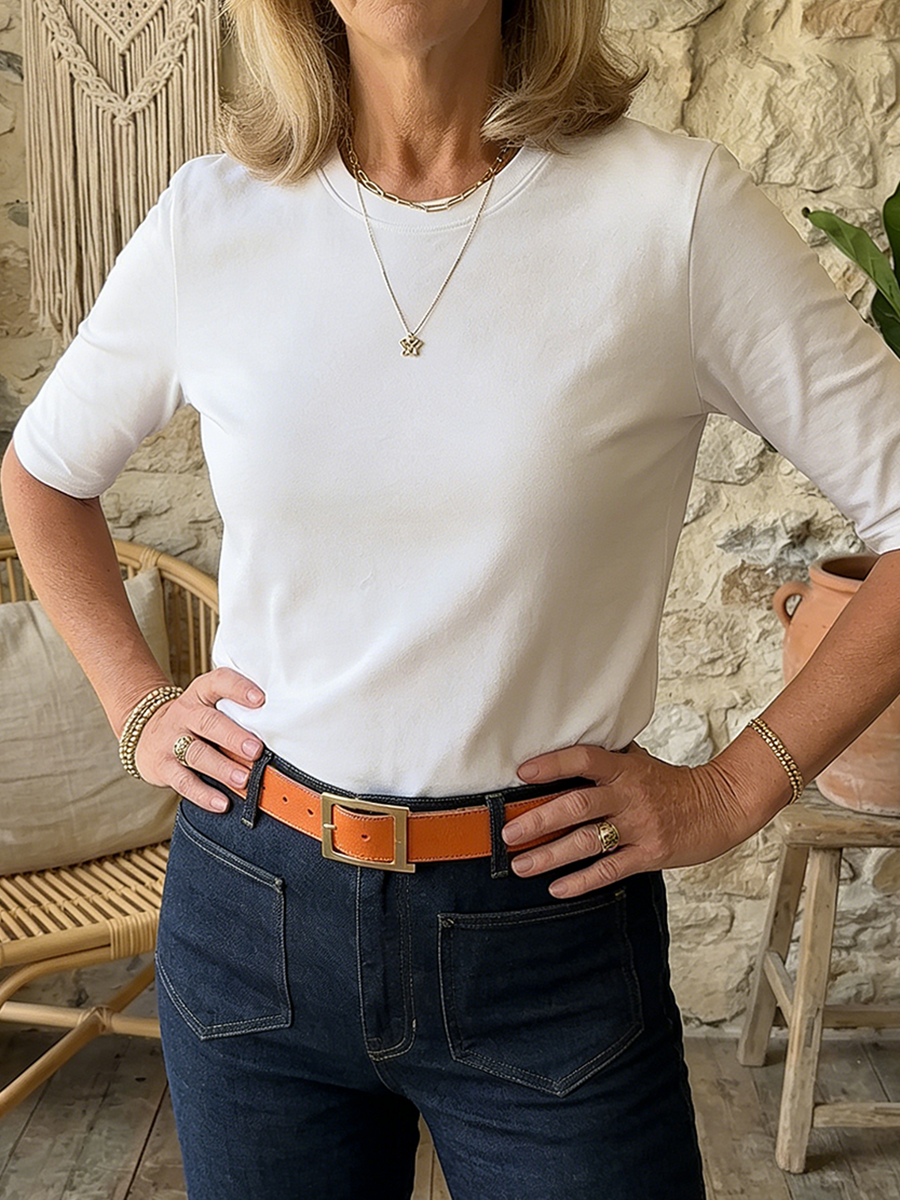 Zia - Cozy Minimalist Half-sleeve 100% Cotton T-shirt