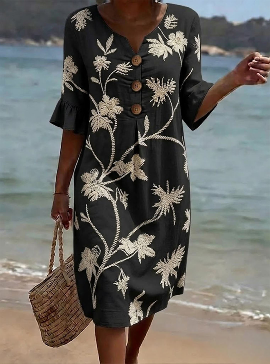 Eloise | Floral Print Casual Cotton-Linen Dress