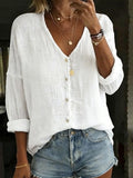 Blair - Cotton Linen Loose Solid Color Long-sleeved Shirt