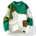 Oswald - Men's Color-Block Patchwork Crewneck Sweater with Textured Knit Panels