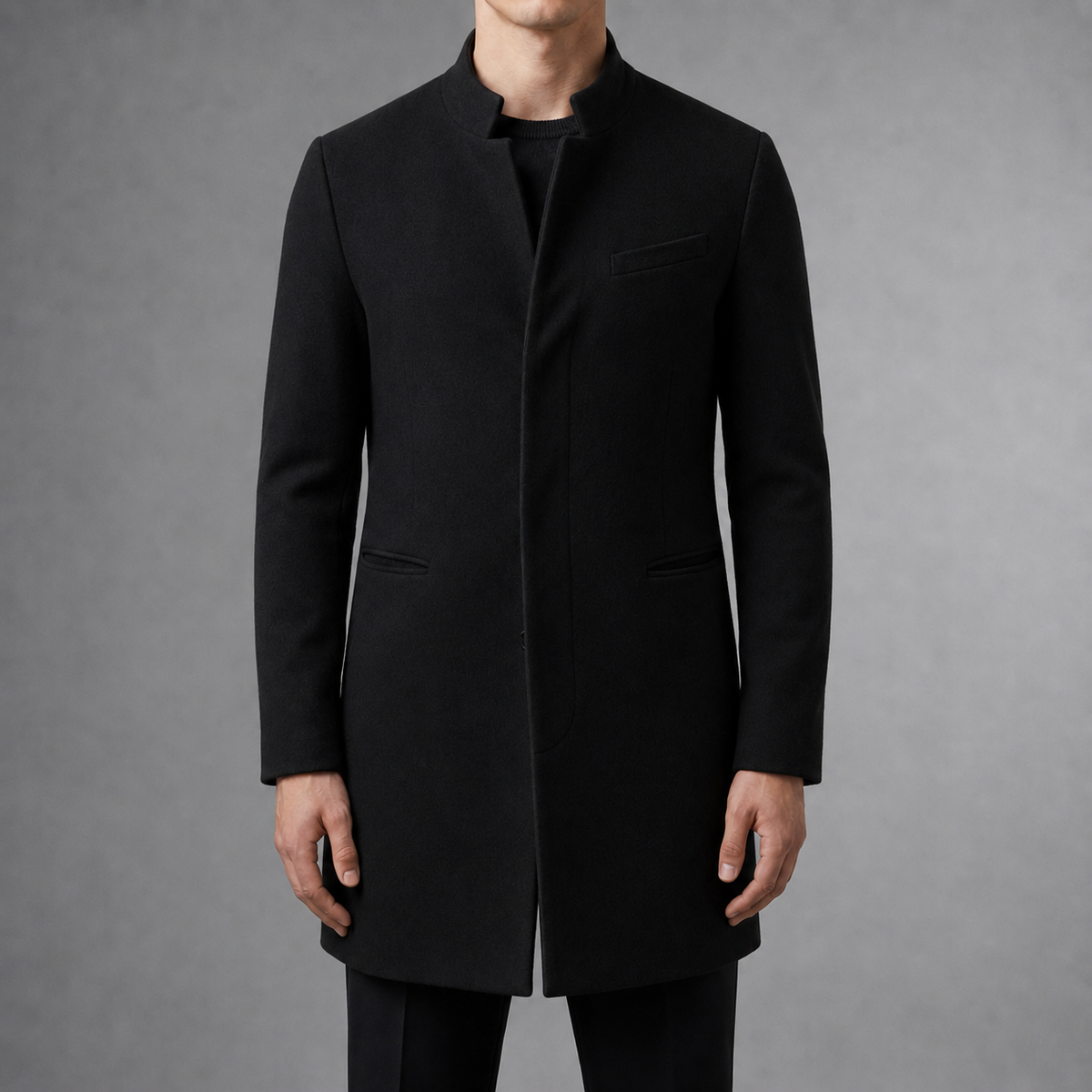 Owen - Men's Wool Blend Stand Collar Topcoat