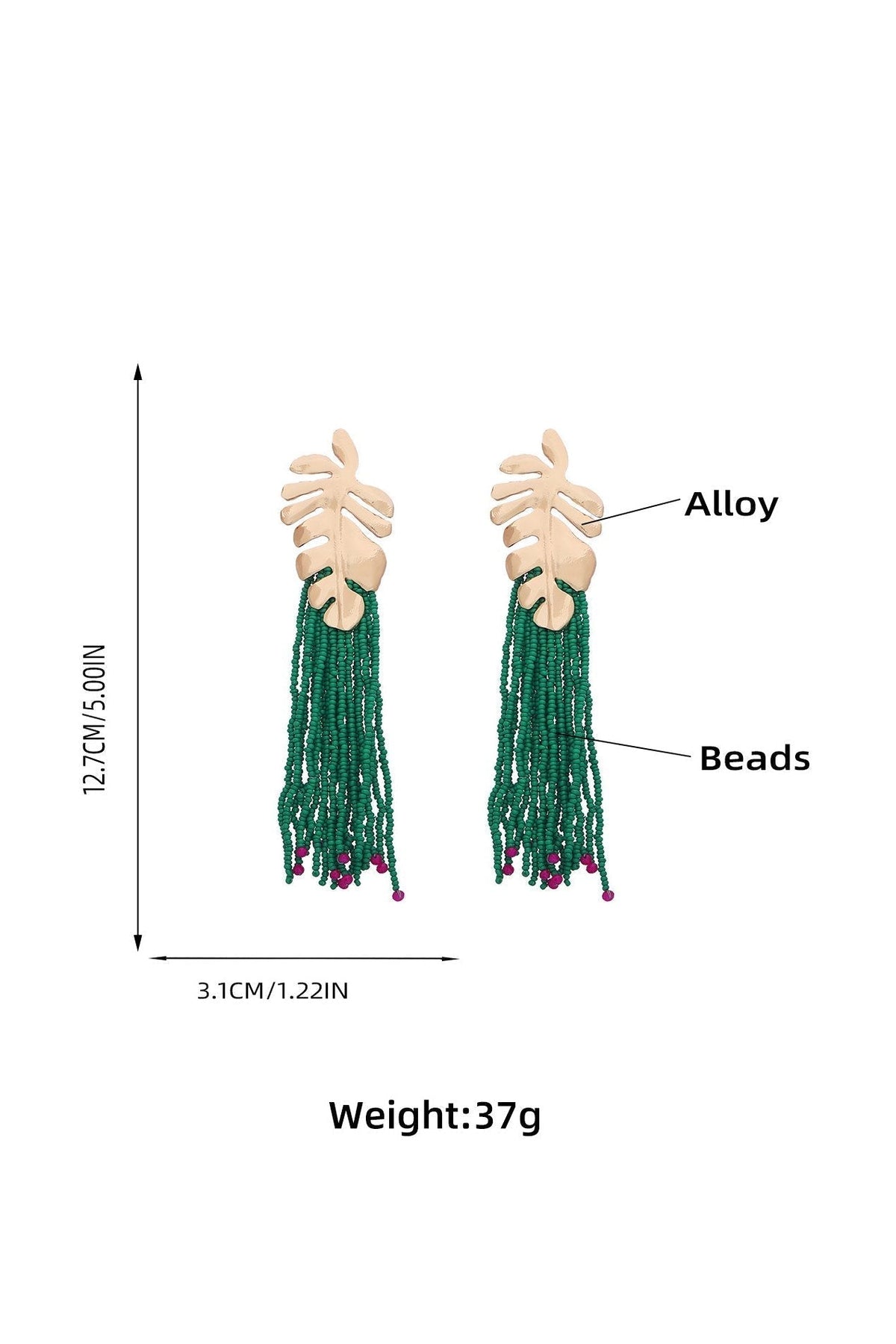 Statement Palm Frond Beads Tassel Earring