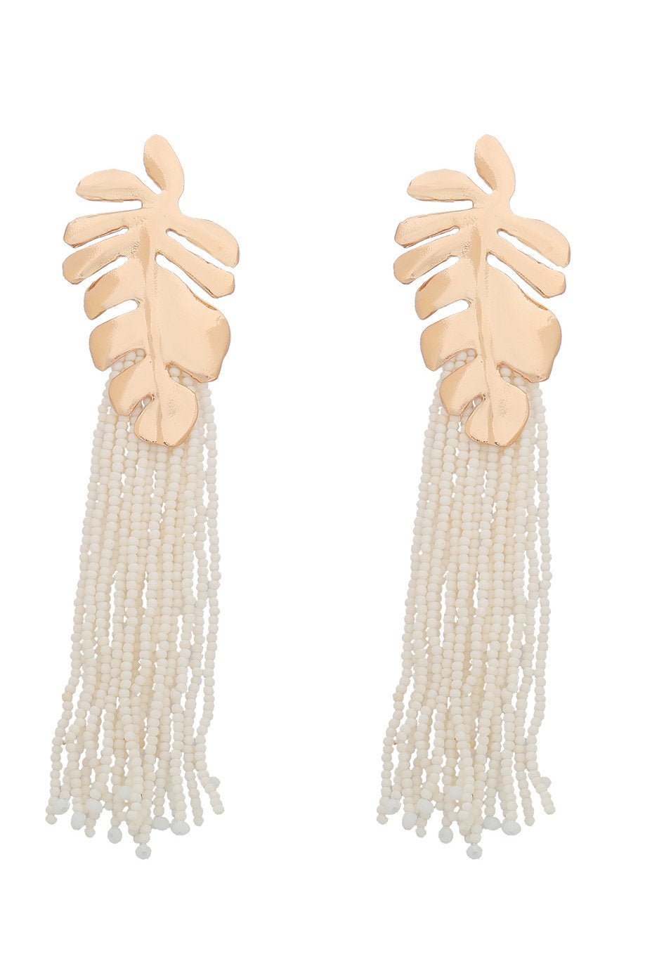 Statement Palm Frond Beads Tassel Earring