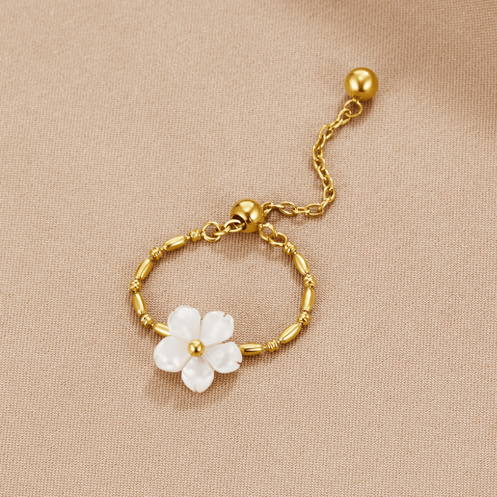 White Pearl Flower Ring
