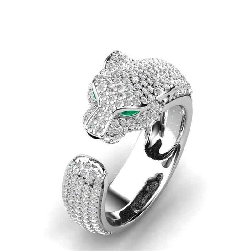 Adjustable Silver and 18K Rose Gold Ring with Green Zircon Eyes