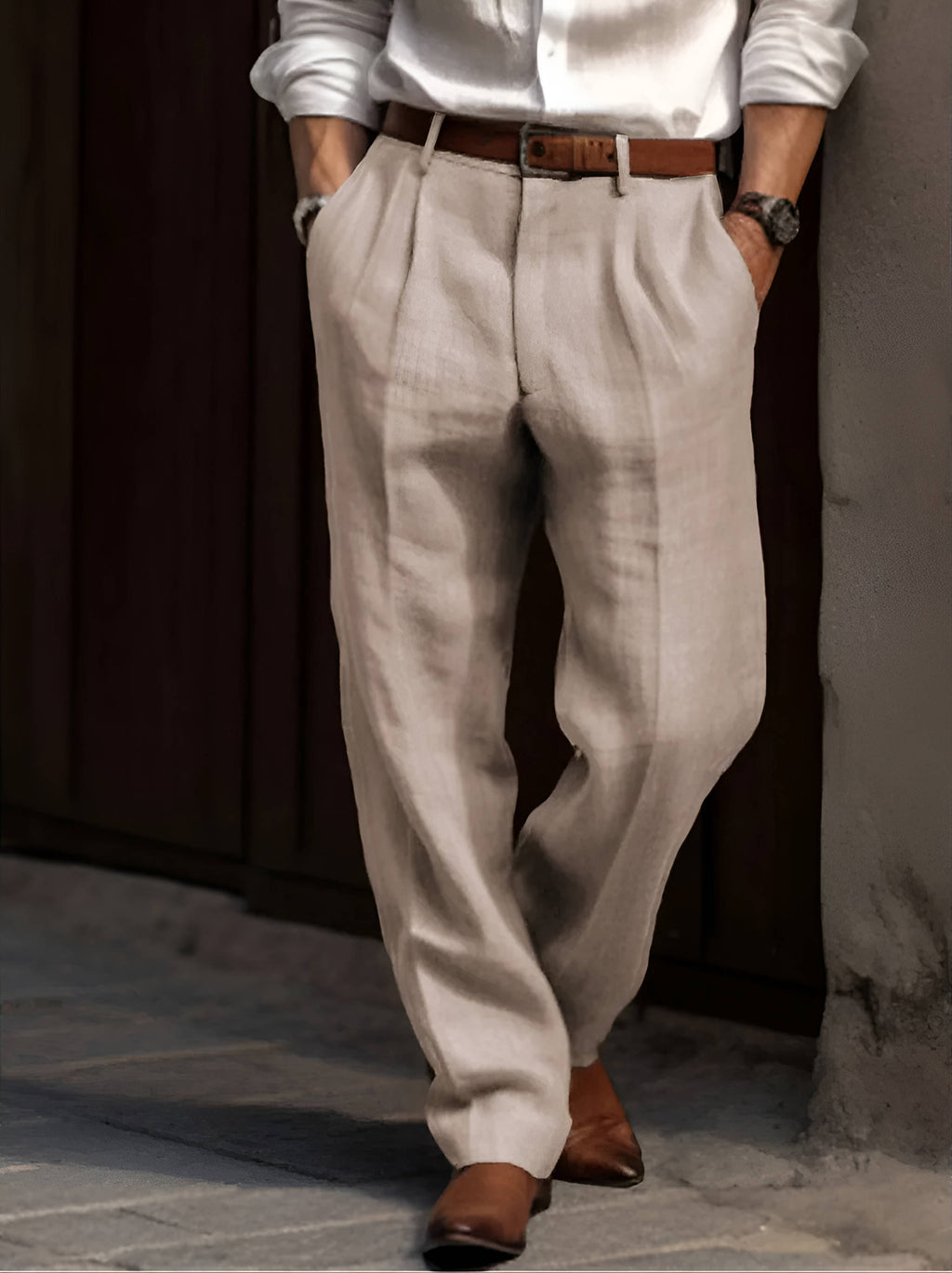 Rafael - Men's Lightweight Pleated Linen Trousers