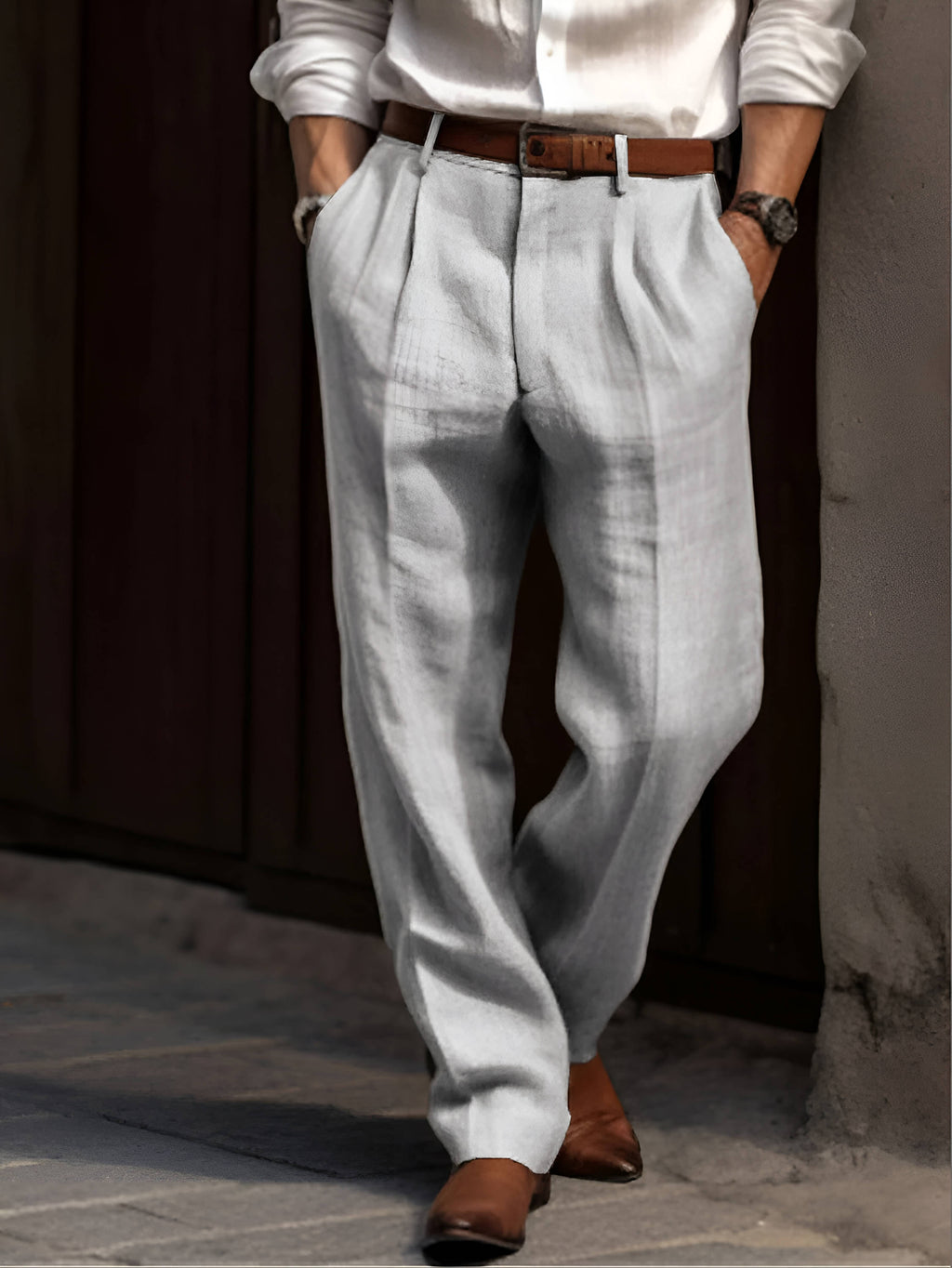 Rafael - Men's Lightweight Pleated Linen Trousers