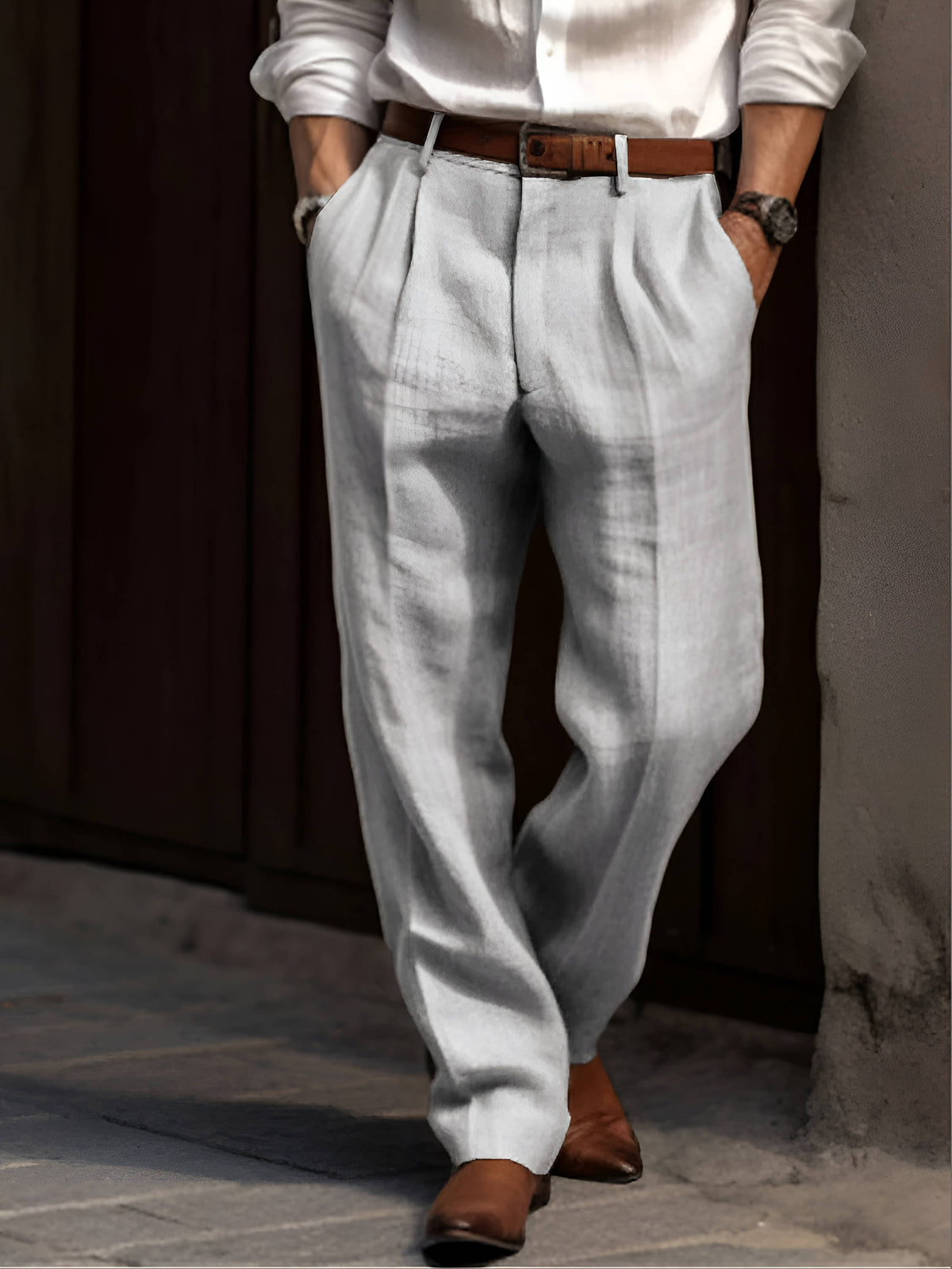 Rafael - Men's Lightweight Pleated Linen Trousers