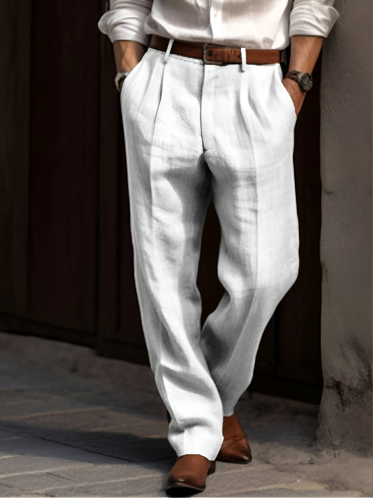 Rafael - Men's Lightweight Pleated Linen Trousers