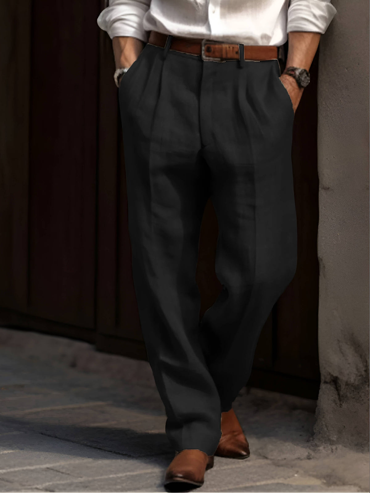 Rafael - Men's Lightweight Pleated Linen Trousers