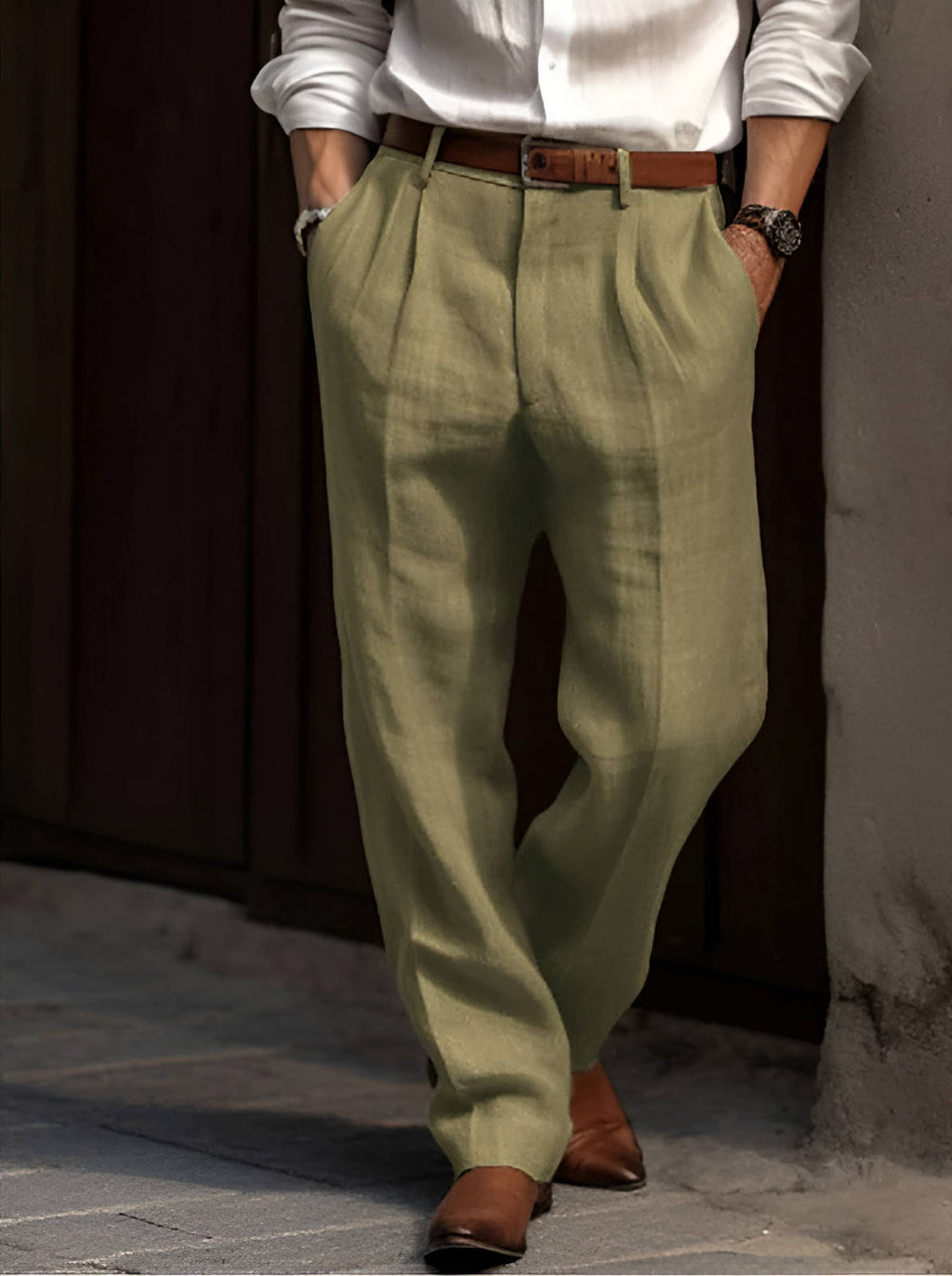 Rafael - Men's Lightweight Pleated Linen Trousers