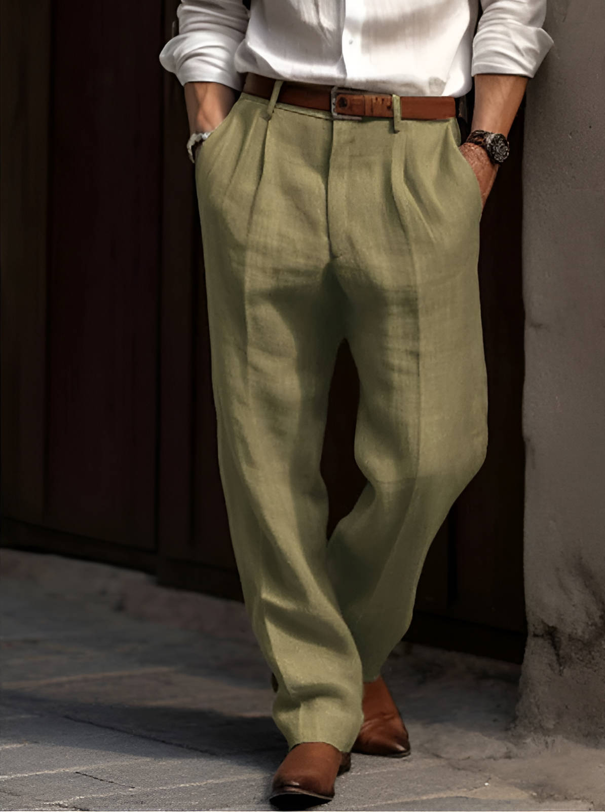 Rafael - Men's Lightweight Pleated Linen Trousers