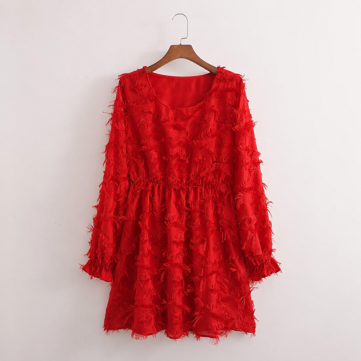 Floor - Delicate Satin Dress with Short Sleeves