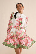 Renata Flower Patterned Balloon Sleeves Mini-Length Dress