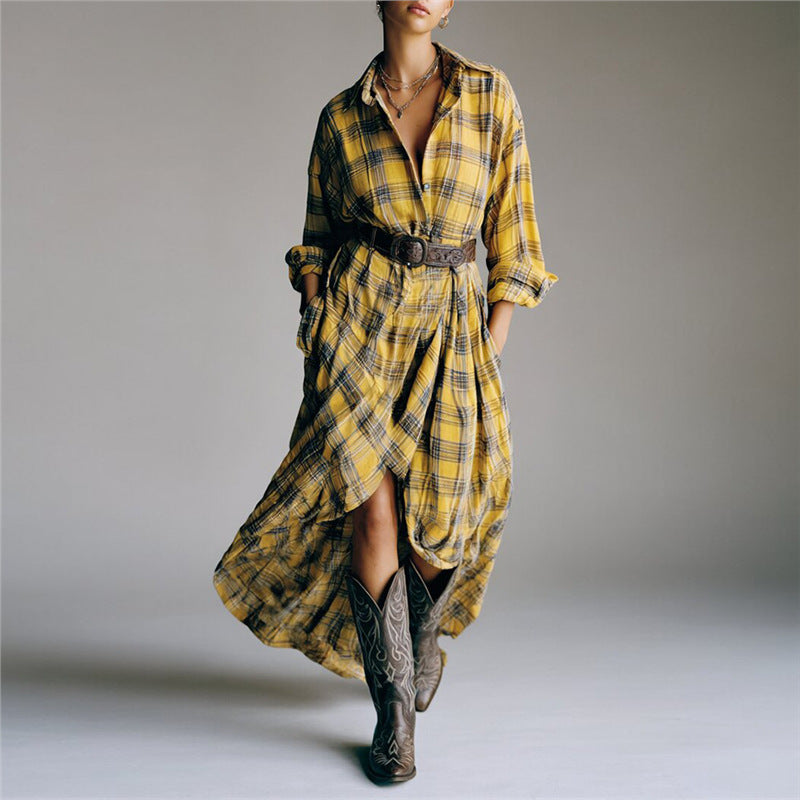 Renata - Women's Plaid Button-Down Fall Shirt Dress