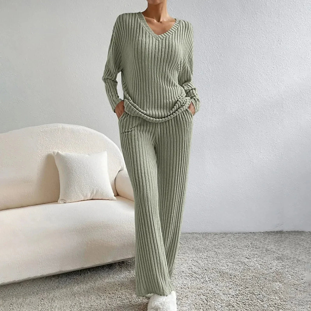 Women’s Pant Set with V-Neck Top