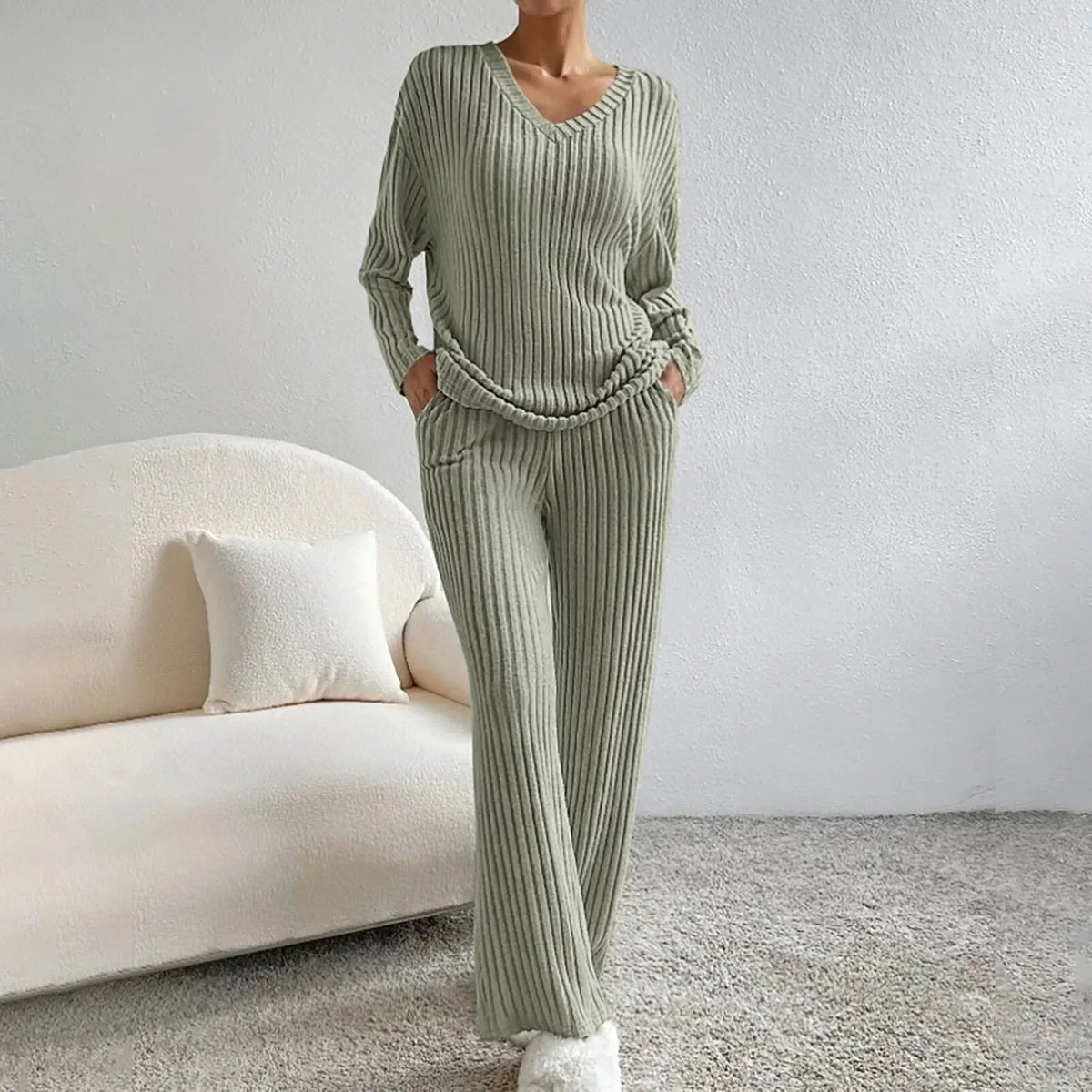 Women’s Pant Set with V-Neck Top