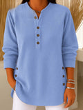 Romina - Women's Ribbed Henley Tunic with Curved Hem