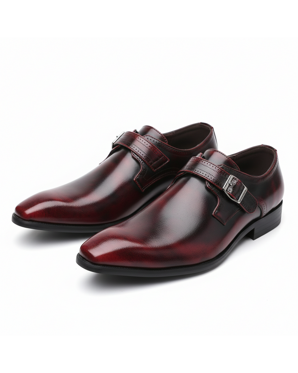 Burnished Leather Monk Strap Shoes with Buckle Strap