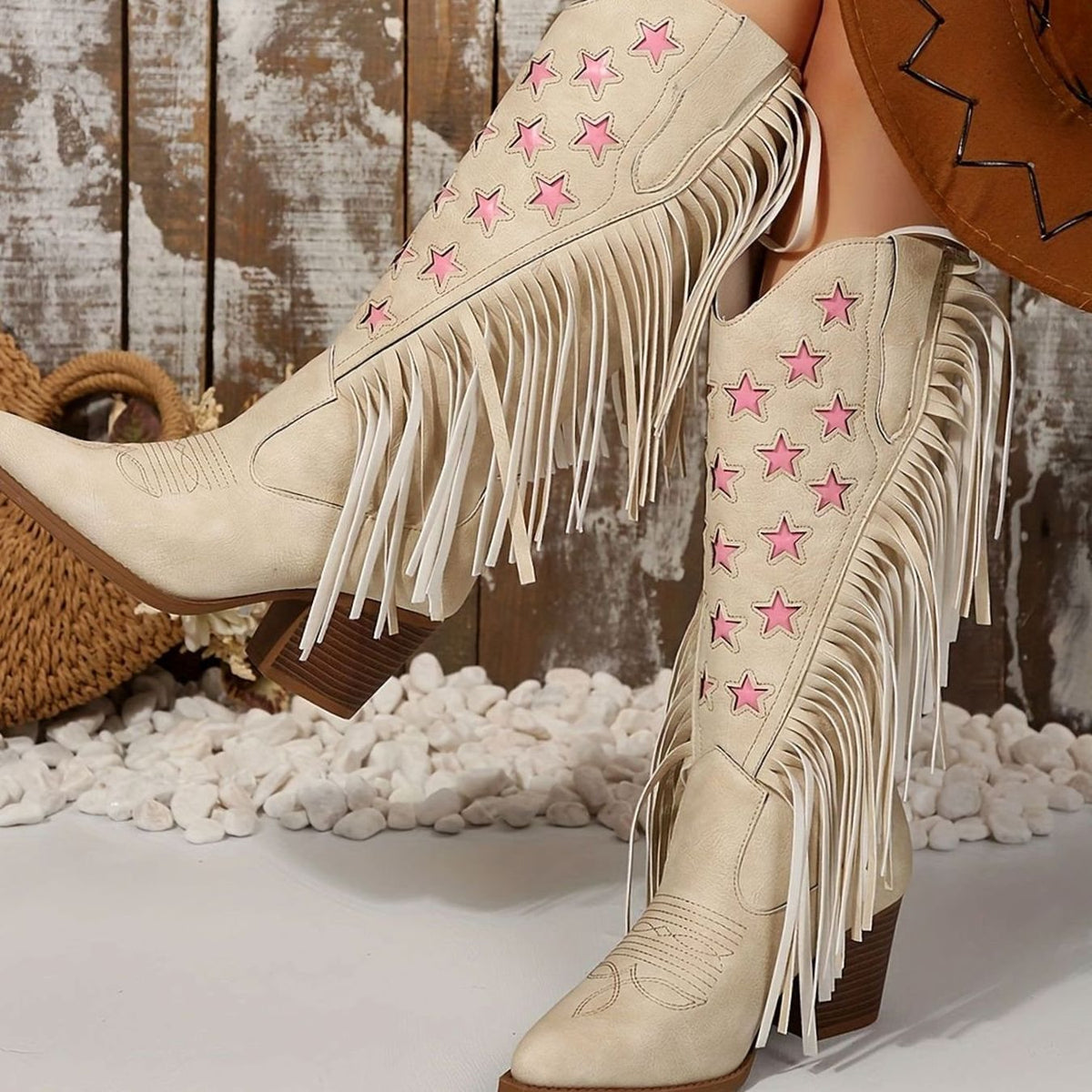 Shanie - Women's Star-Embroidered Fringe Western Boots
