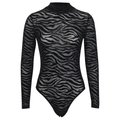 Women's Sheer High Neck Mesh Top with Long Sleeves – Fitted Printed Style for Evening and Party Wear