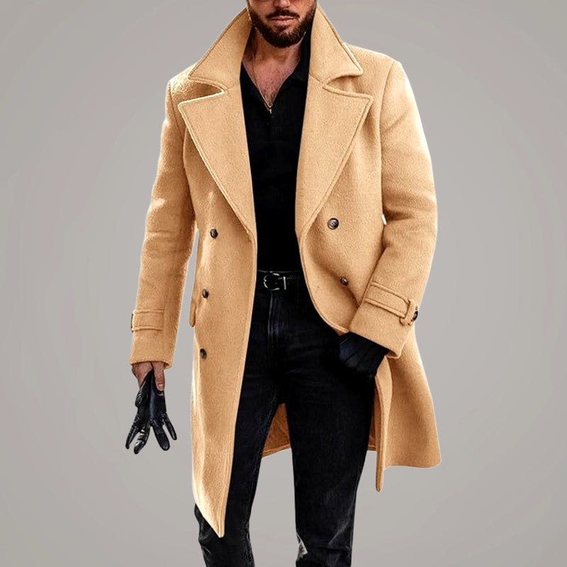 Tyler - Men's Wide-Collar Button-Front Long Coat
