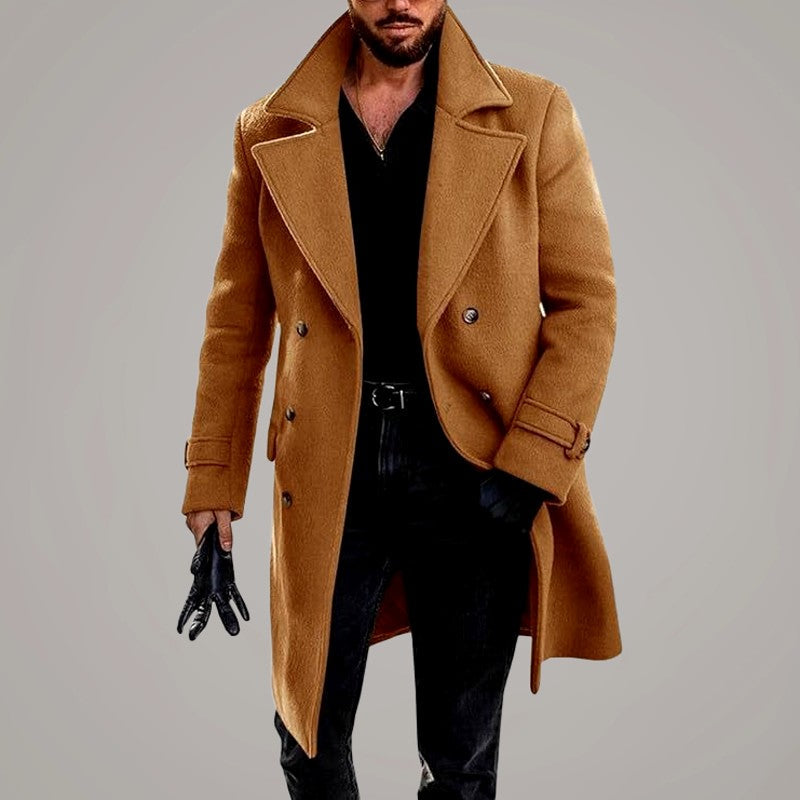 Tyler - Men's Wide-Collar Button-Front Long Coat