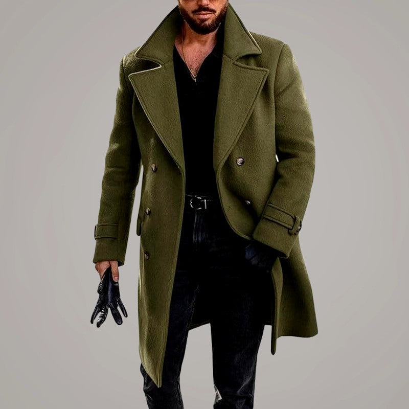 Tyler - Men's Wide-Collar Button-Front Long Coat