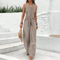 Women's Printed Sleeveless Wide-Leg Jumpsuit with Tie Waist – Elegant V-Neck Summer Style for Casual Wear